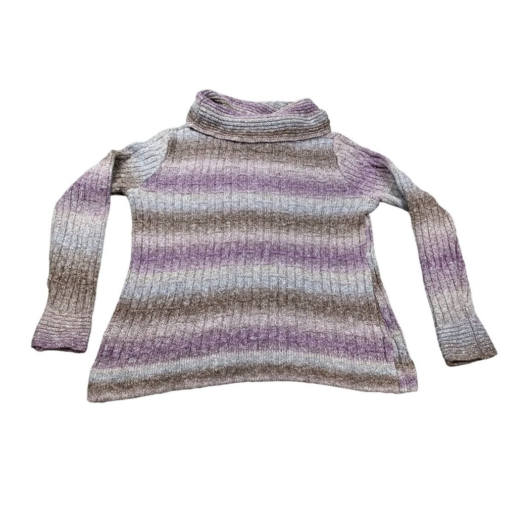 Hannah Womens Large Purple/Brown Ribbed Turtleneck Sweater Fairy Pullover